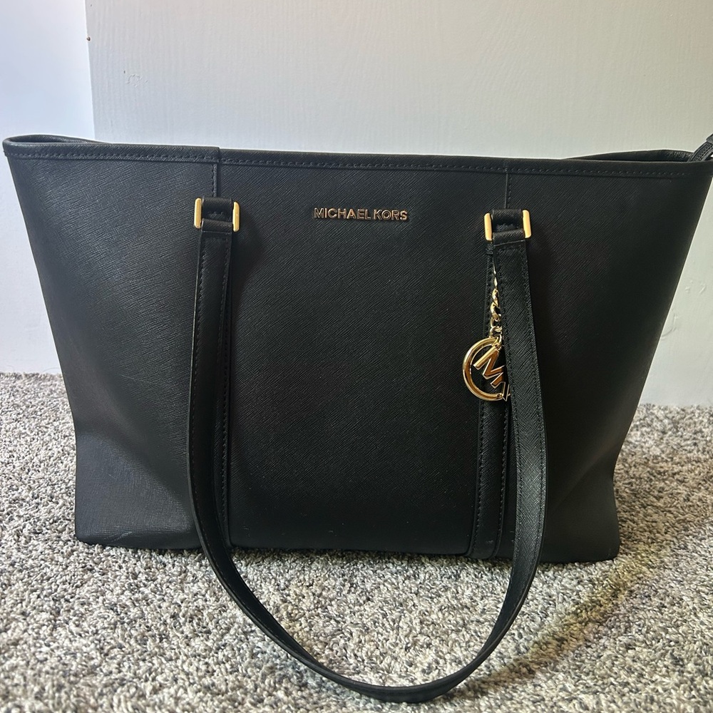 Michael Kors Black Tote with Gold Accents